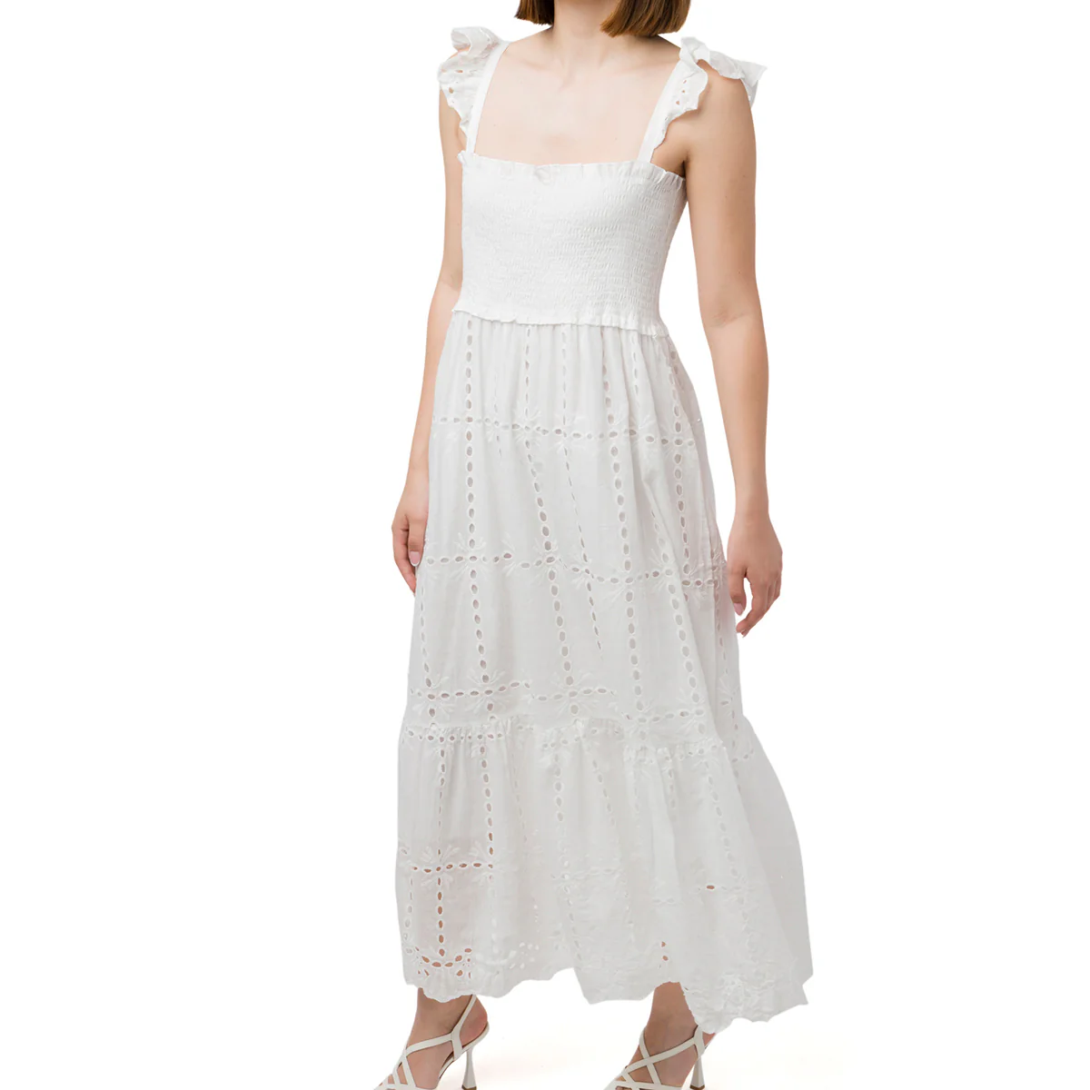 Abito lungo bianco con dettagli effetto ricamato Swish Jeans