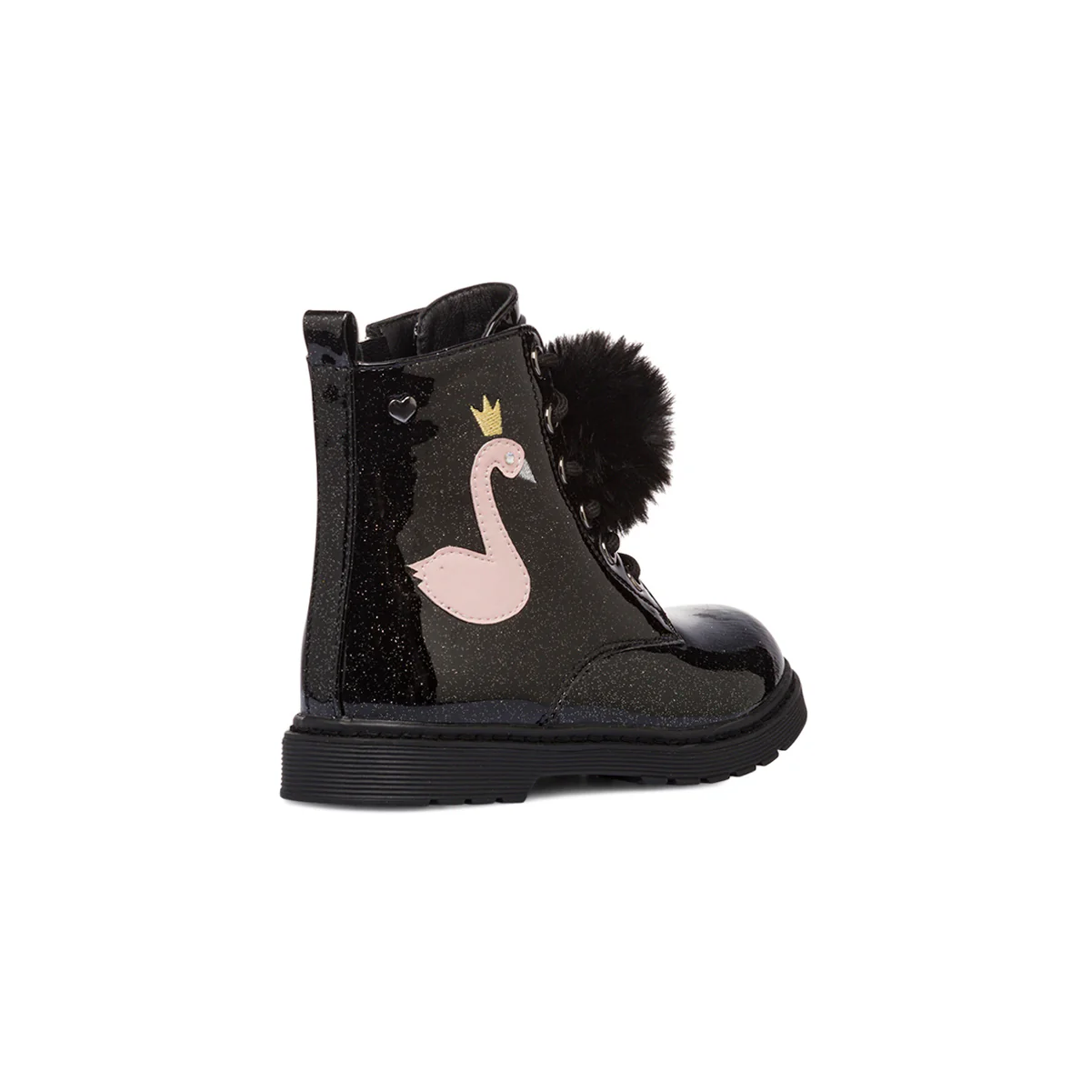 Anfibi da bambina Le scarpe di Alice neri con glitter e dettaglio fenicottero - Image 3