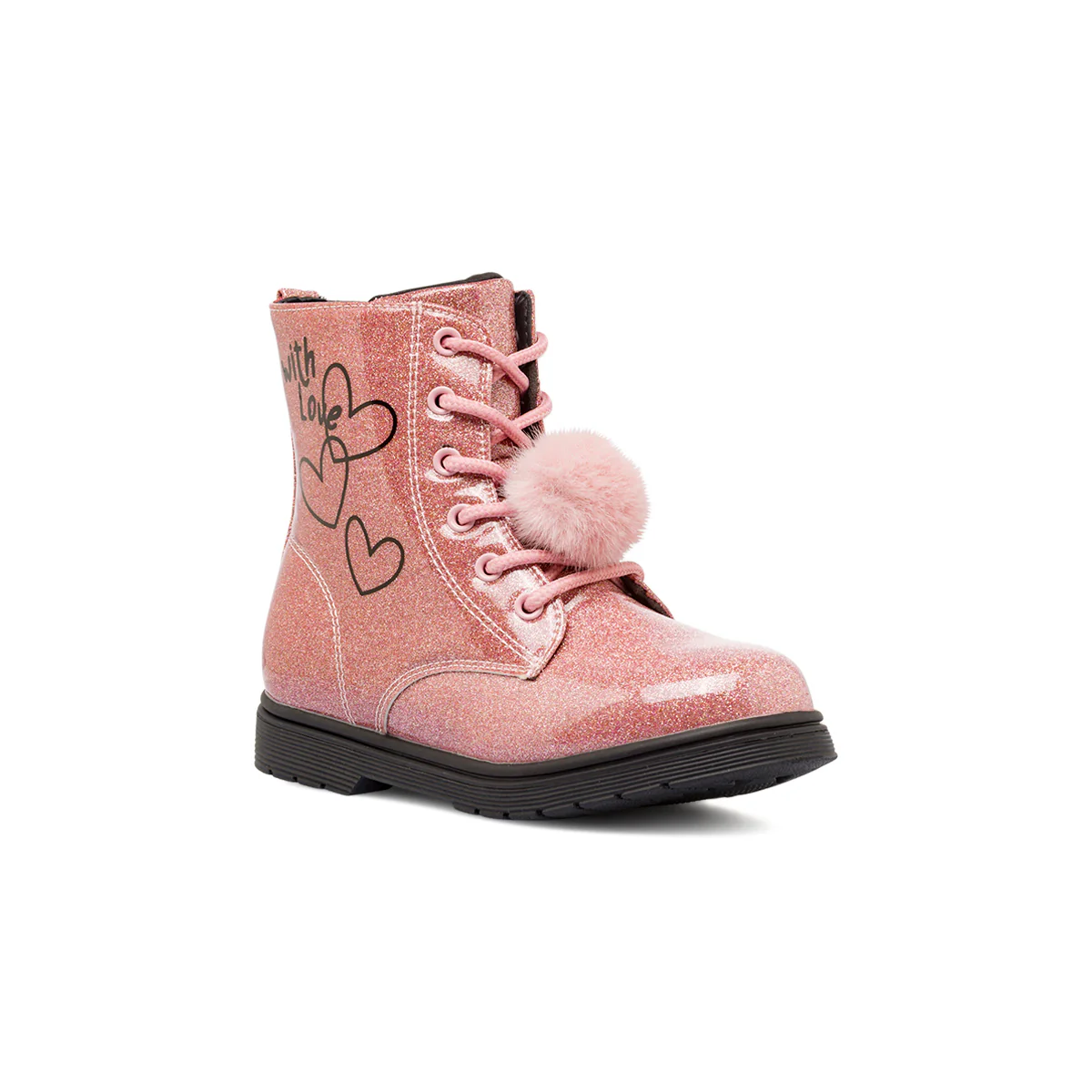 Anfibi da bambina rosa Dieci Baci glitterati con stampa cuori - Image 2