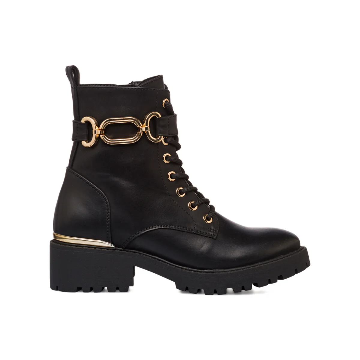 Anfibi da donna neri con cinturino color oro Lora Ferres