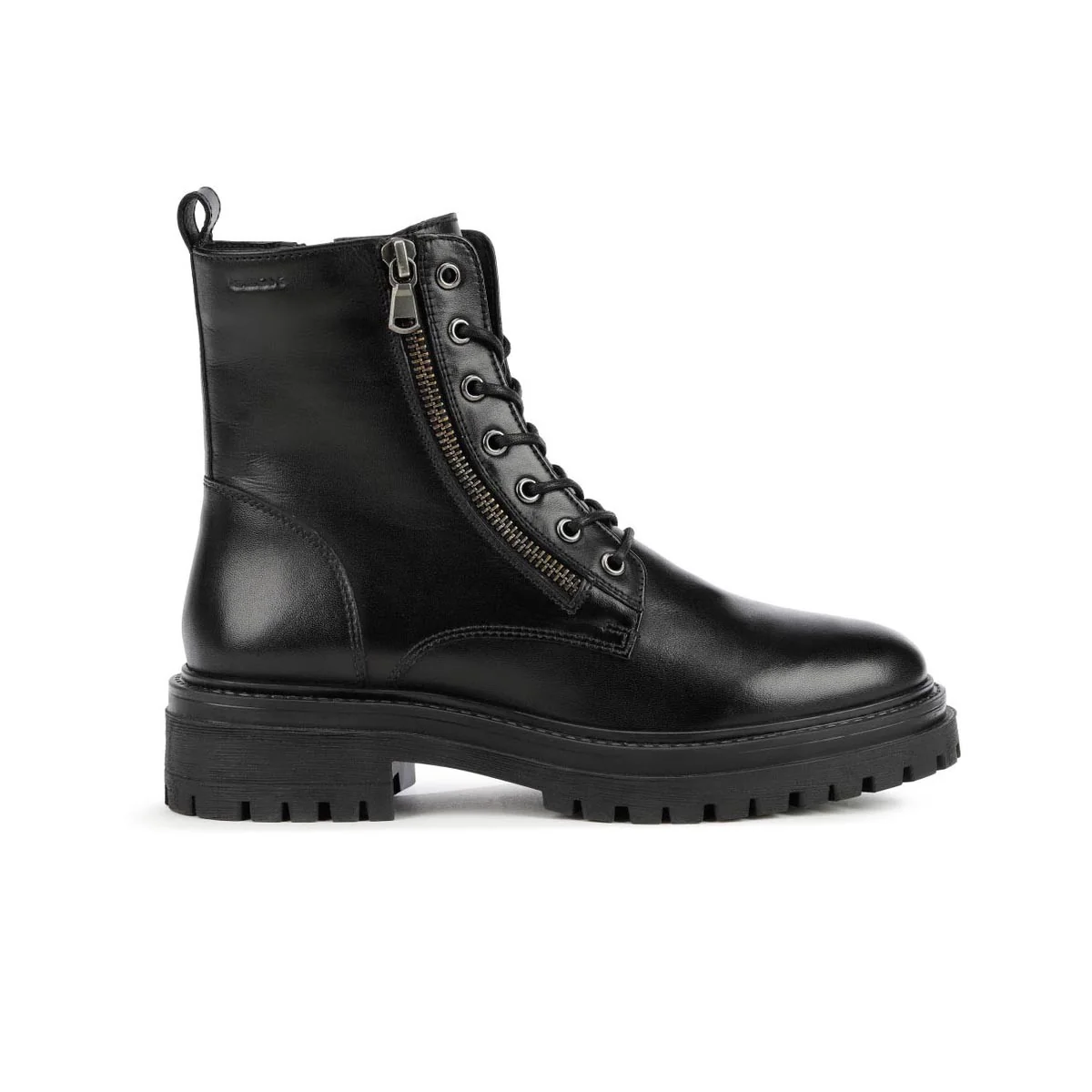 Anfibi da Donna neri in Pelle con suola chunky e zip laterale Geox
