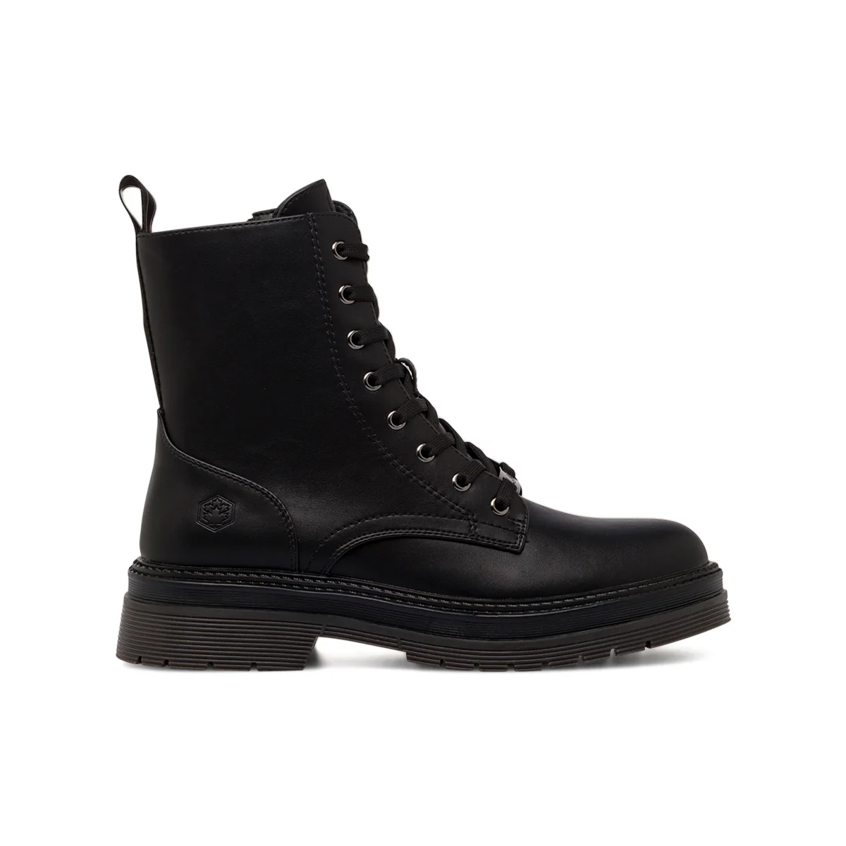 Anfibi da donna neri in stile combat con suola track e lacci Lumberjack
