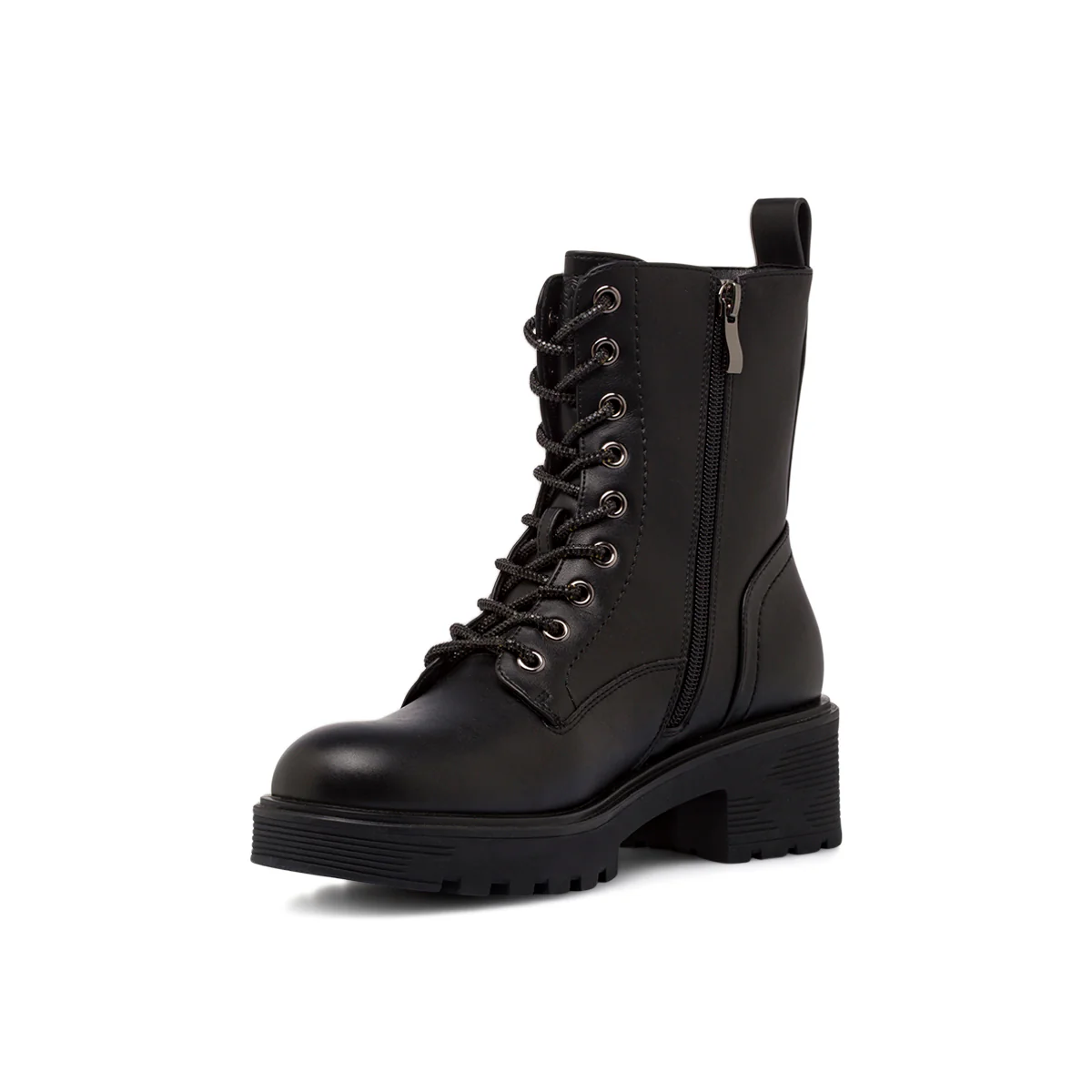 Anfibi da donna neri Lumberjack con lacci glitter e zip laterale - Image 4