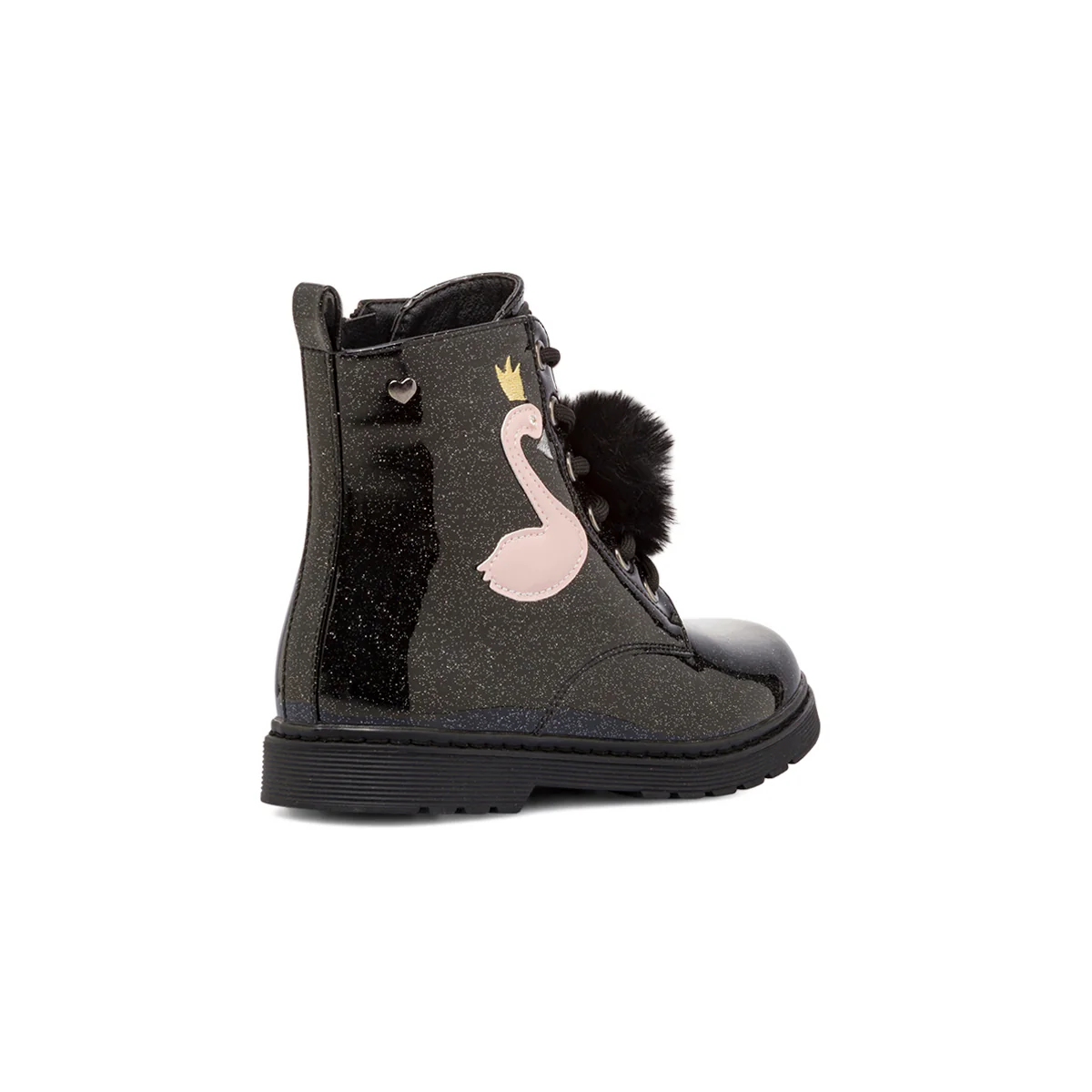 Anfibi da ragazza Le scarpe di Alice nero con glitter e dettaglio fenicottero - Image 3