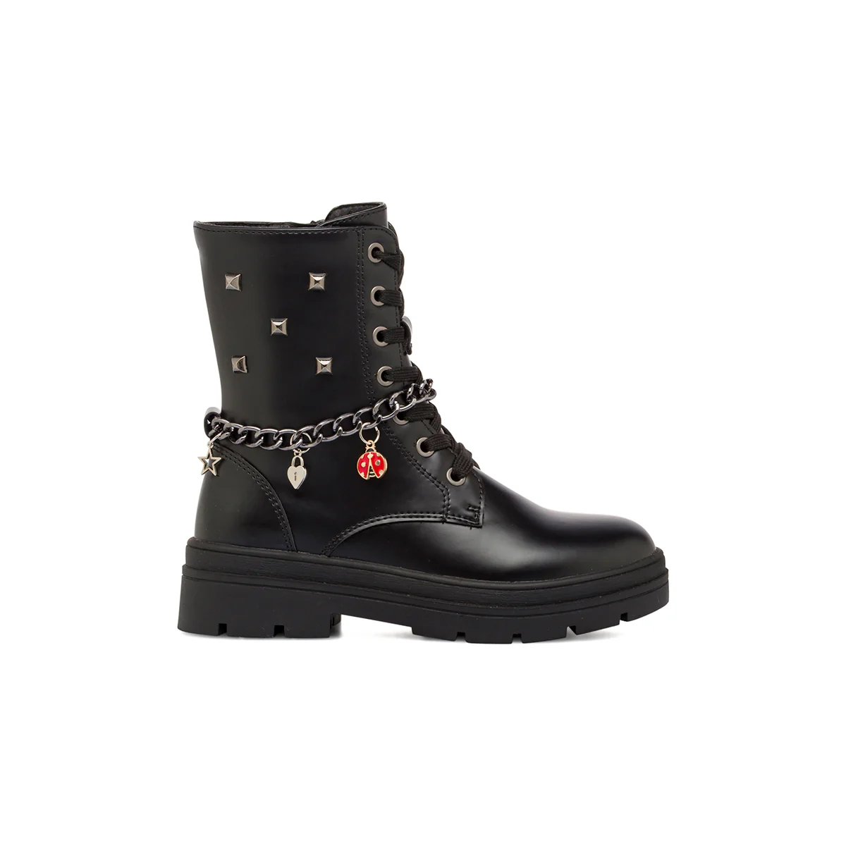 Anfibi da Ragazza neri con borchie e catena con charms Swish Jeans