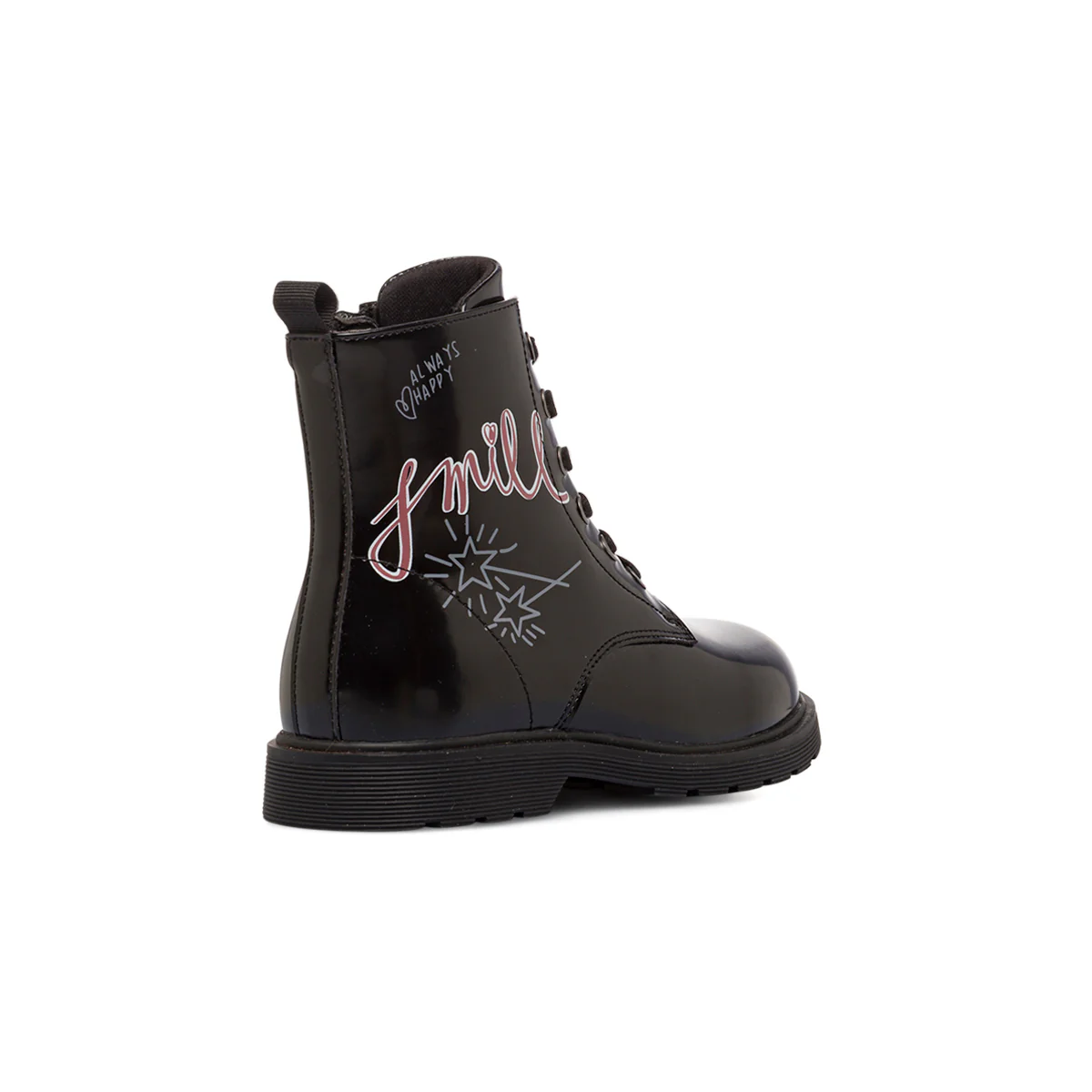 Anfibi da Ragazza neri lucidi con stampa grafica Smile Swish Jeans - Image 3