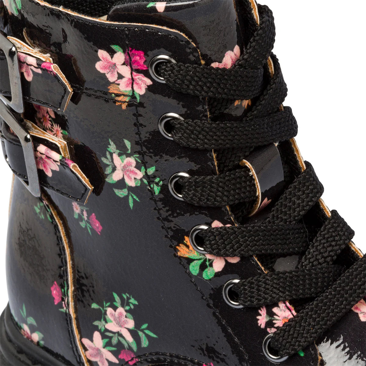 Anfibi neri da bambina con stampa floreale Le scarpe di Alice - Image 8