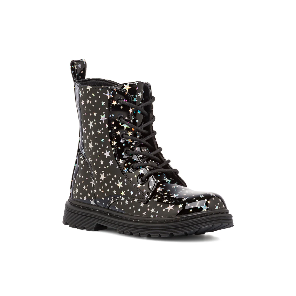 Anfibi neri da ragazza Le scarpe di Alice con dettaglio stelle argento - Image 2