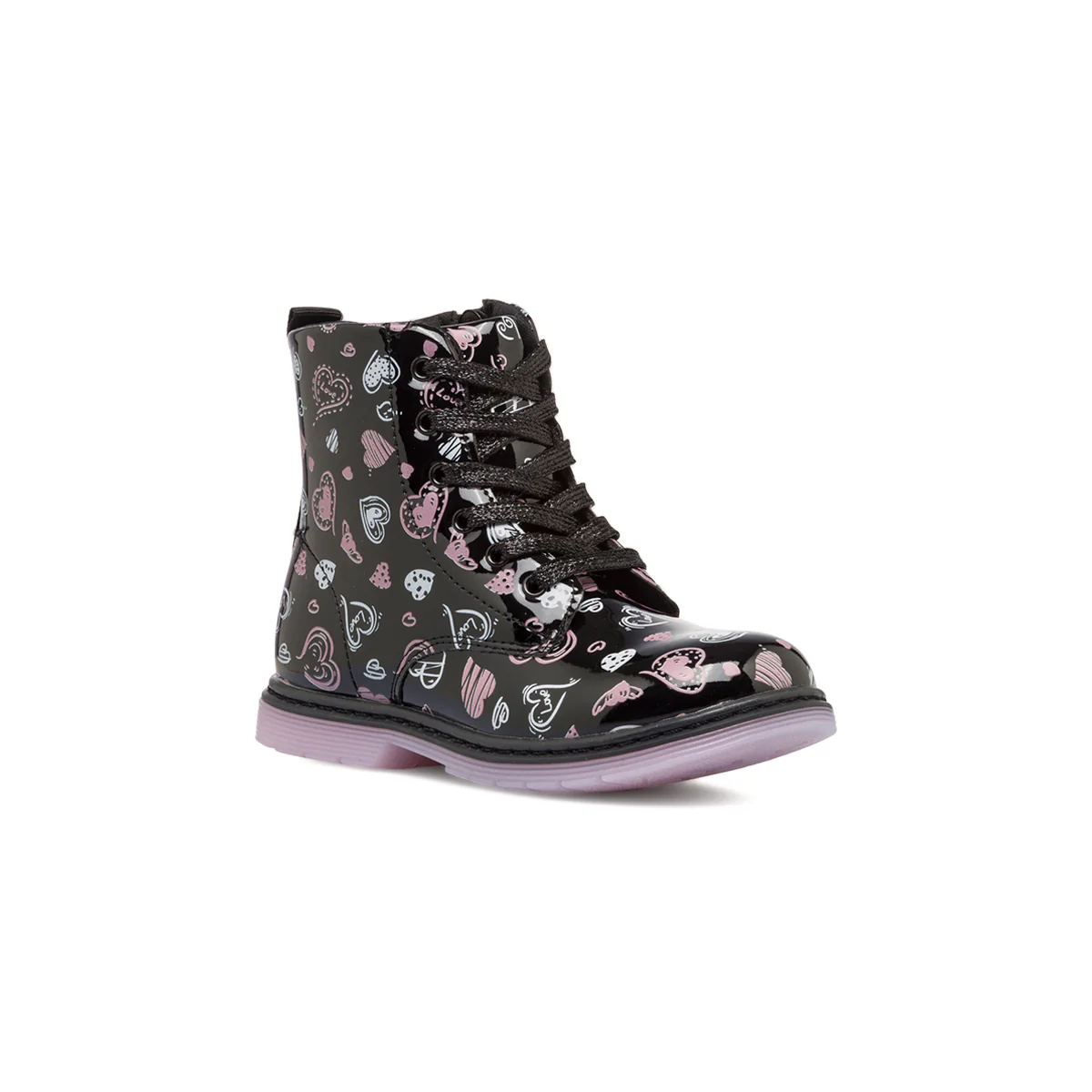 Anfibi neri in vernice da bambina con cuoricini Le scarpe di Alice - Image 2