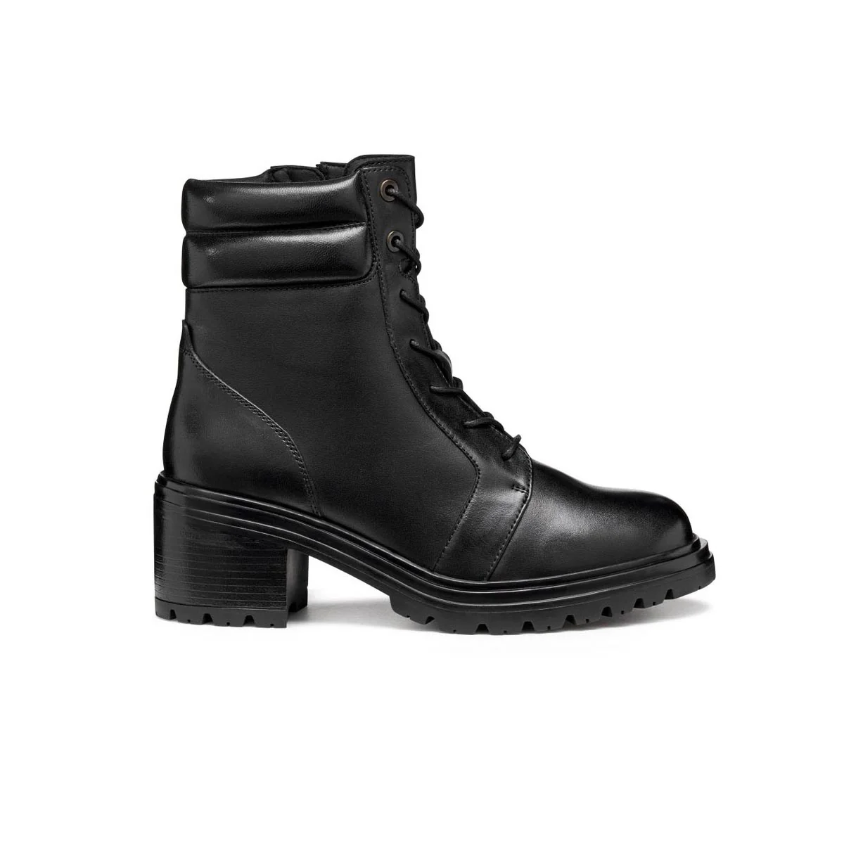Anfibi traspirnti donna neri Geox in pelle con chiusura zip e tacco