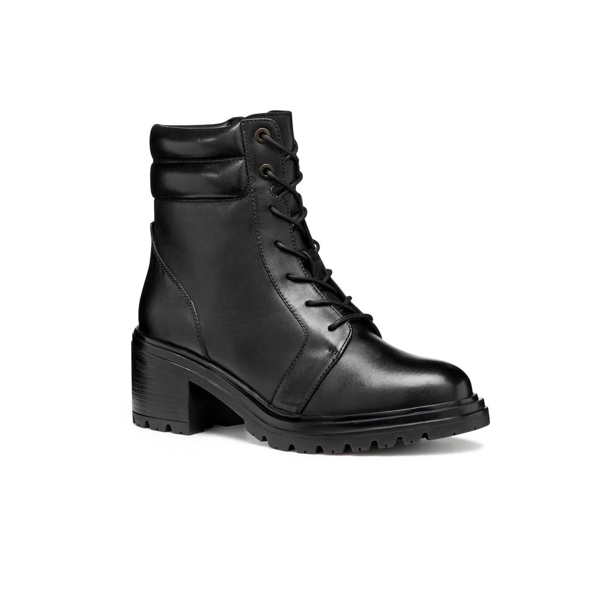 Anfibi traspirnti donna neri Geox in pelle con chiusura zip e tacco - Image 2