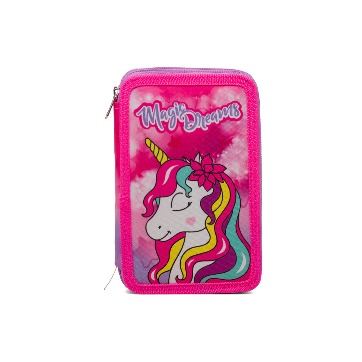 Astuccio a 3 cerniere fucsia con unicorno Magic Land