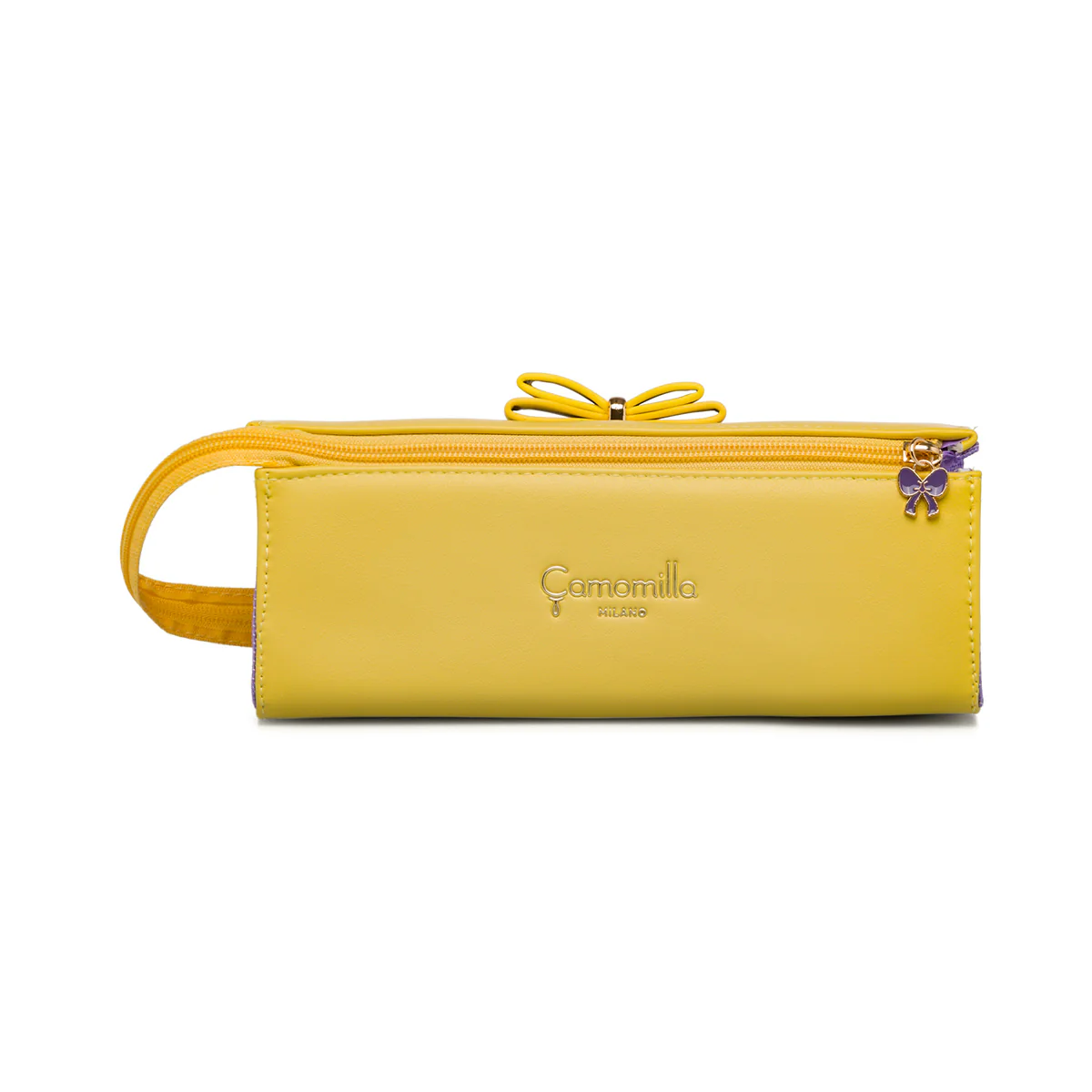 Astuccio giallo e viola da donna con fiocco Camomilla Milano