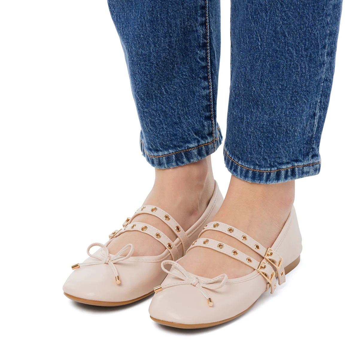 Ballerine beige da Donna con fibbie e borchie Swish Jeans