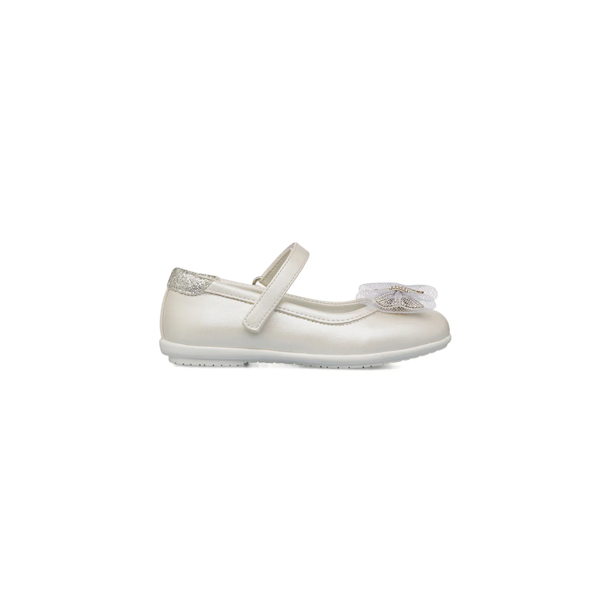 Ballerine bianche effetto iridescente da bambina con fiocco e strass Le scarpe di Alice