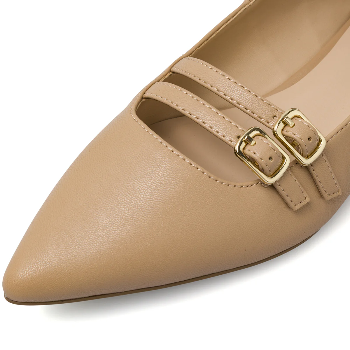 Ballerine da donna beige a punta con doppia fibbia dorata Lora Ferres - Image 5