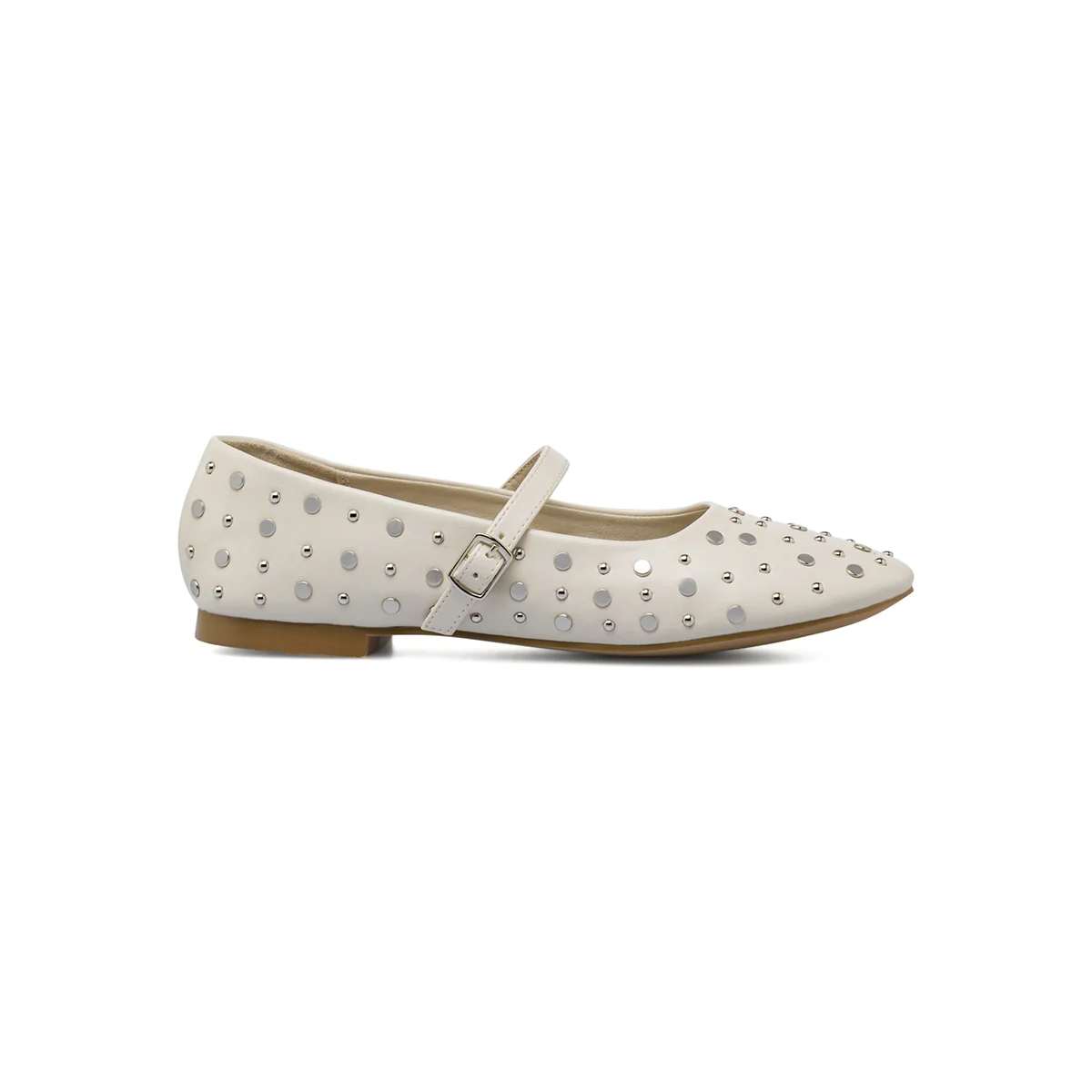 Ballerine da donna bianche con borchie e cinturino Swish Jeans