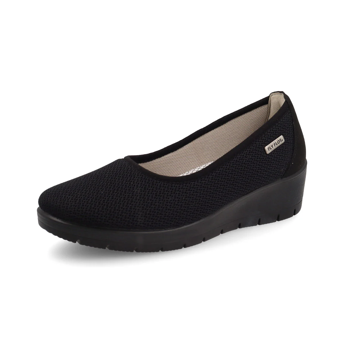 Ballerine da donna nere in tessuto traspirante nero con zeppa comfort Fly Flot - Image 2