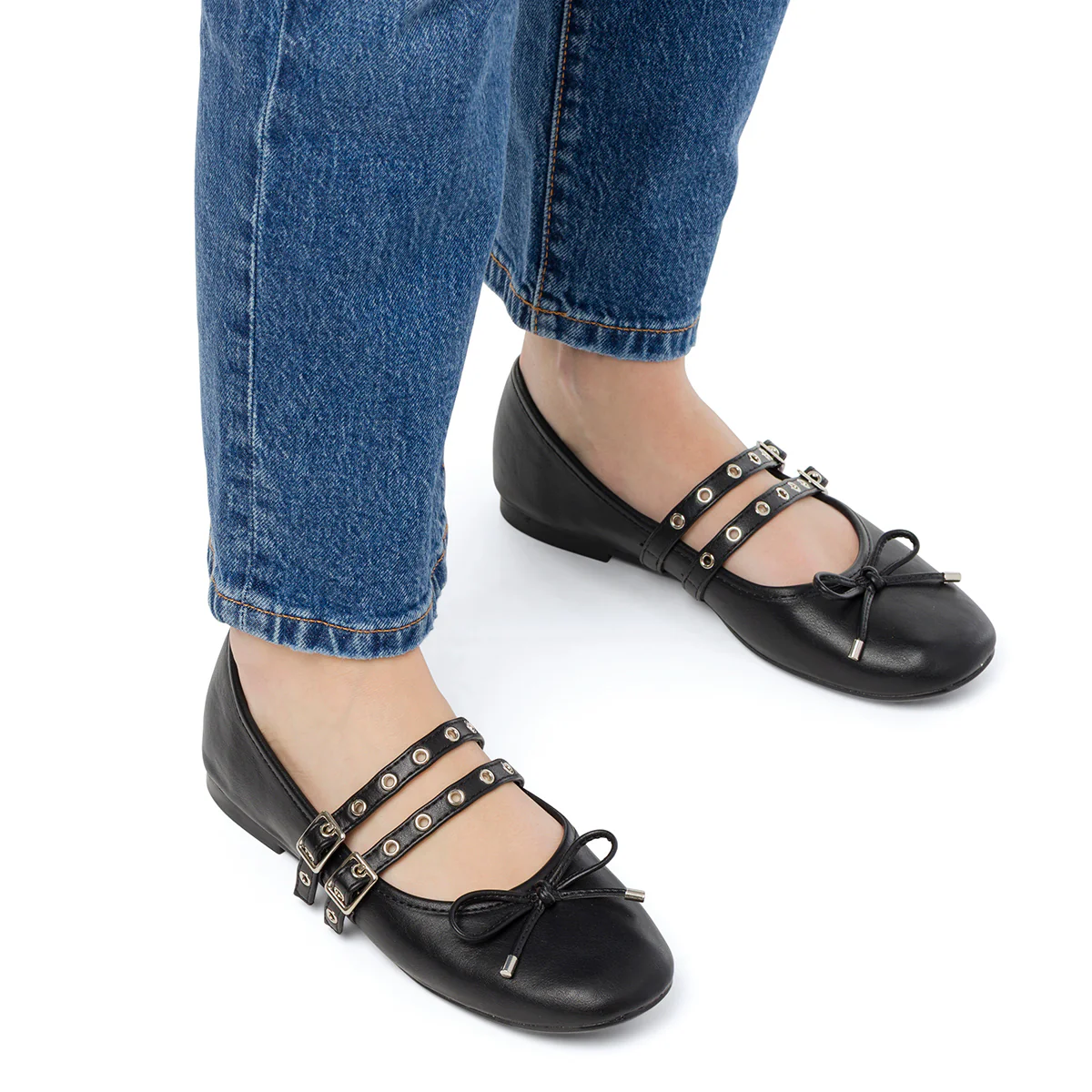 Ballerine nere da Donna con fibbie e borchie Swish Jeans - Image 3