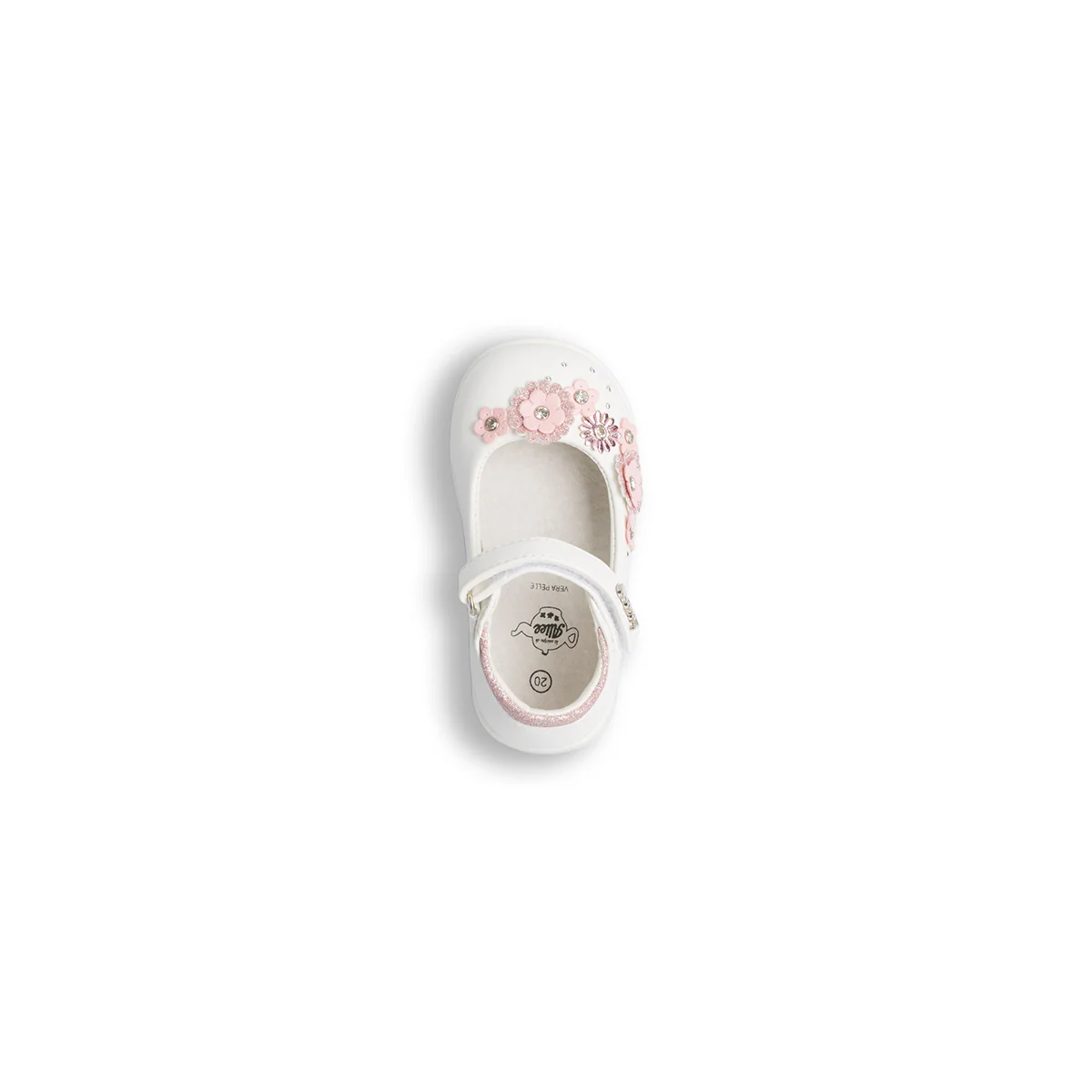 Ballerine primi passi bianche e rosa da bambina con fiori e chiusura a strappo Le Scarpe di Alice - Image 5