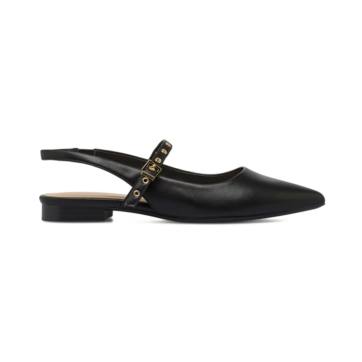 Ballerine slingback da donna nere a punta con borchie dorate Lora Ferres