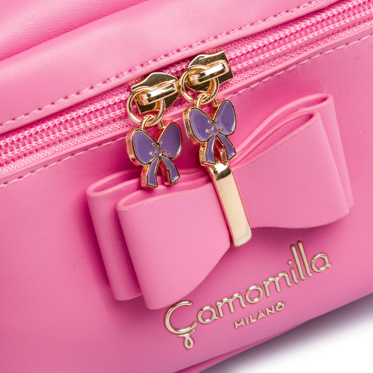 Beauty bag rosa da donna con fiocco frontale e manico Camomilla Milano - Image 3