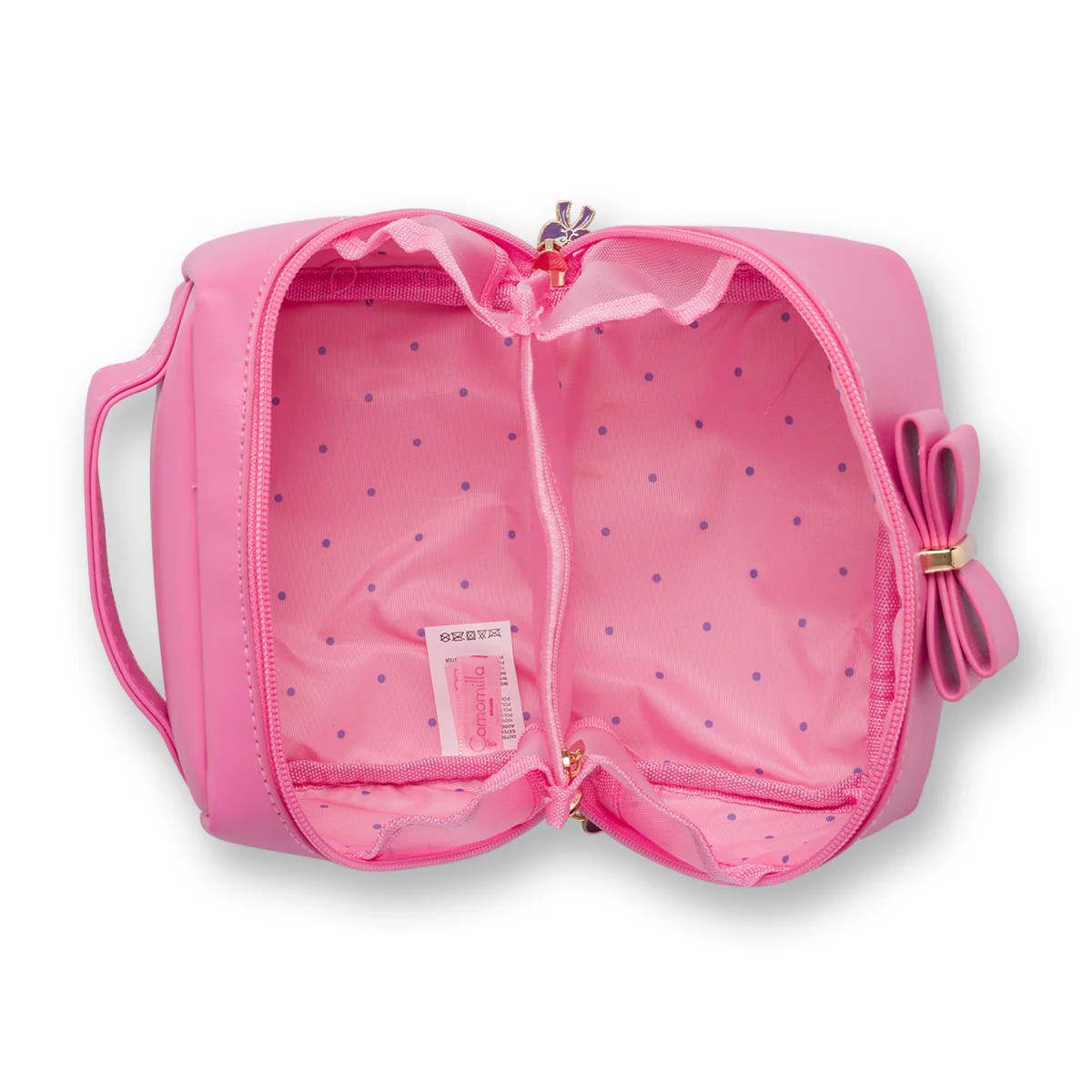 Beauty bag rosa da donna con fiocco frontale e manico Camomilla Milano - Image 4