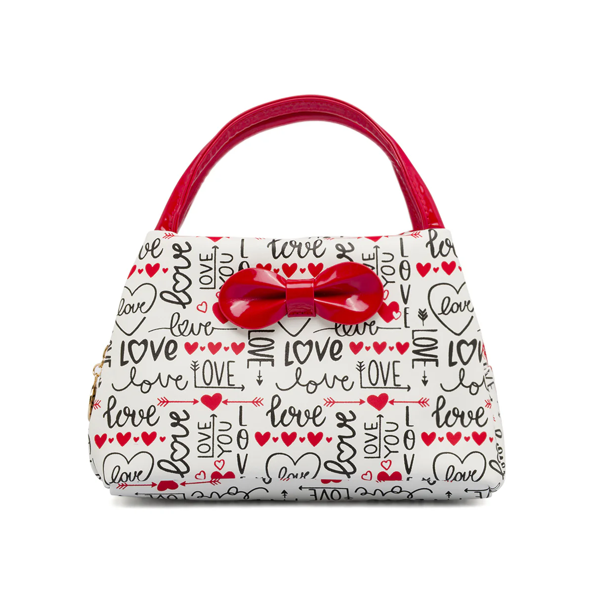 Beauty case Bianco Donna con stampa Love e manici vernice Camomilla