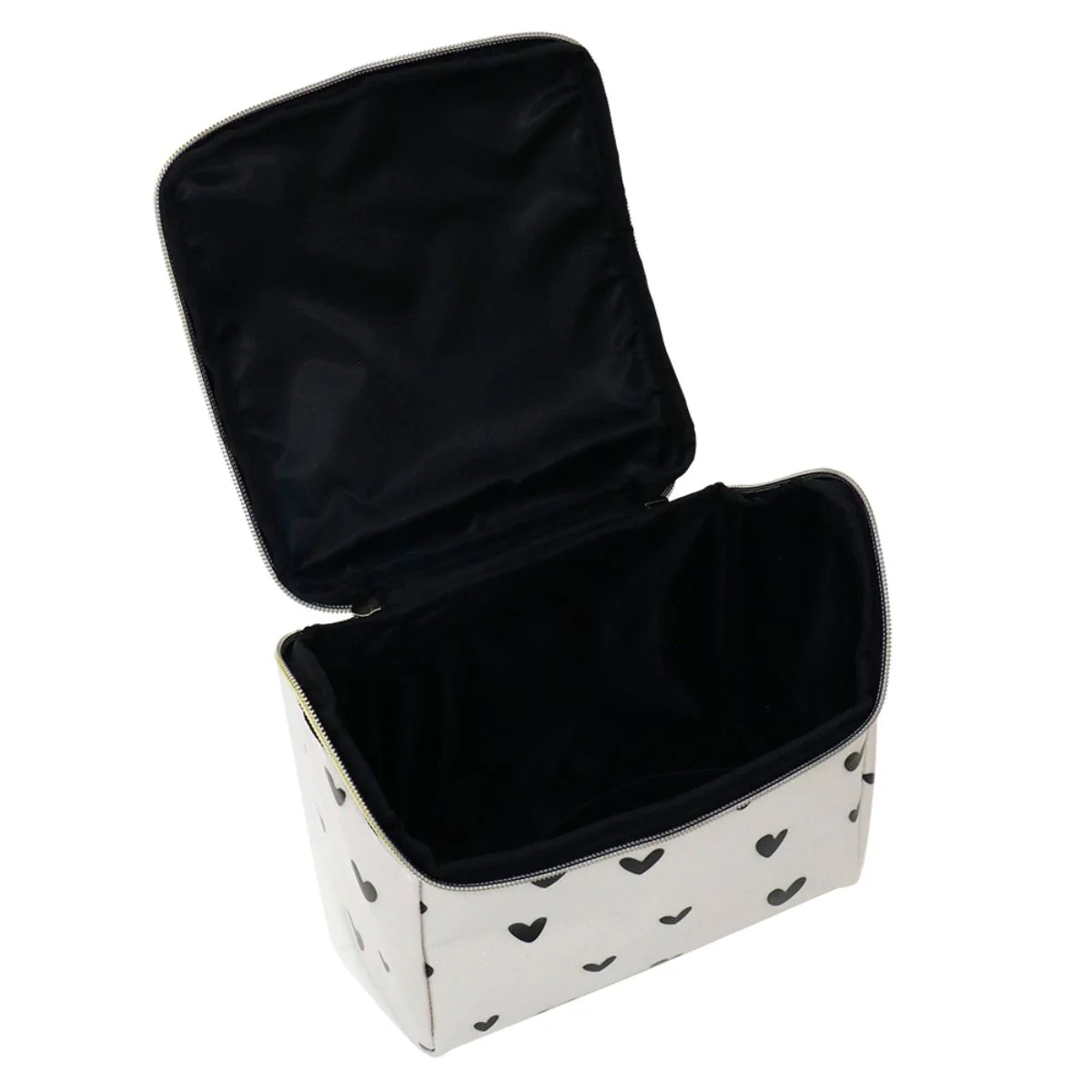 Beauty Case da donna panna con cuori neri e flap in vernice Camomilla Milano - Image 3