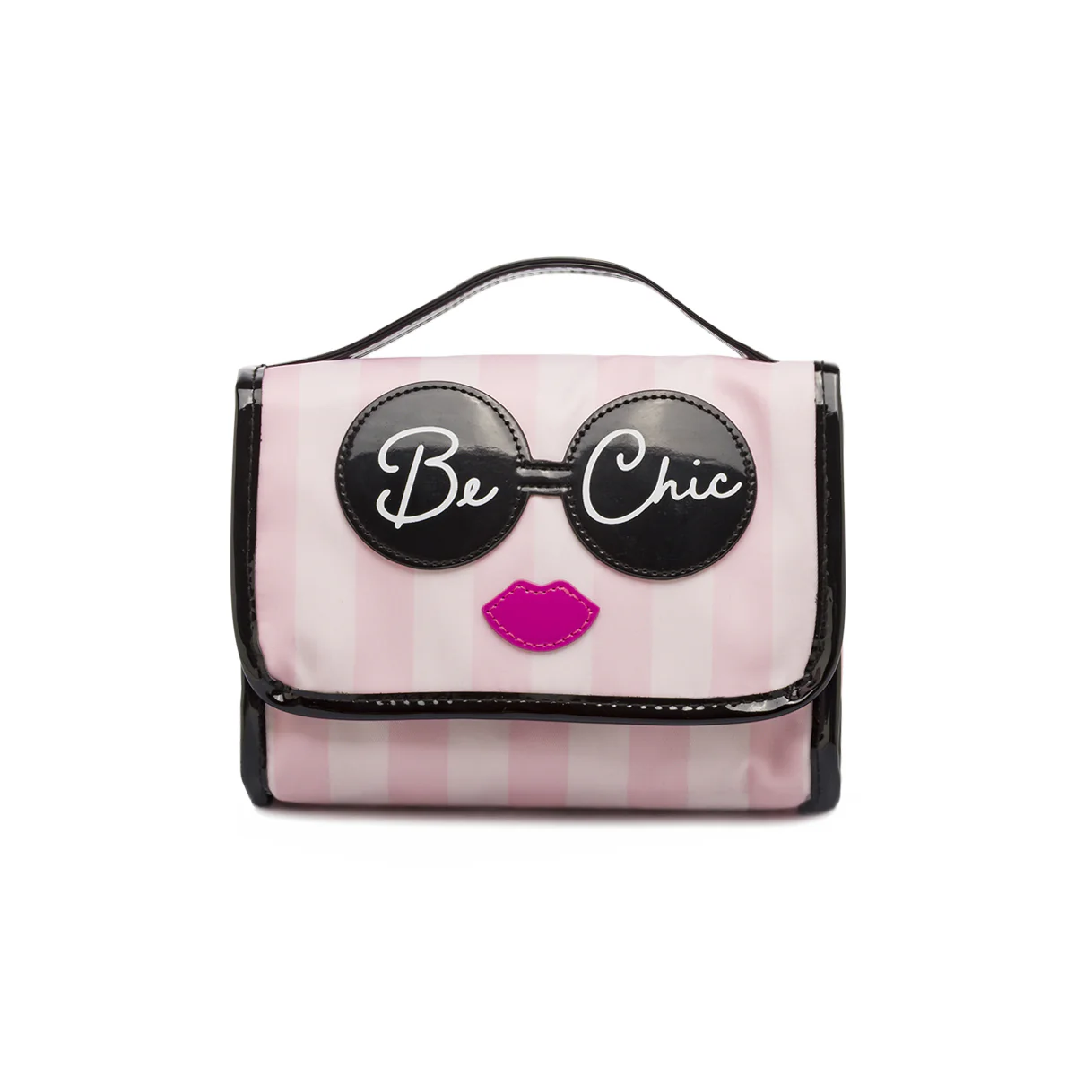 Beauty case da Donna Rosa a righe con grafica Be Chic Camomilla