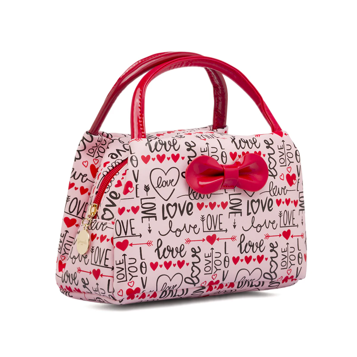 Beauty case Donna Rosa con stampa Love e maxi fiocco vernice Camomilla - Image 2