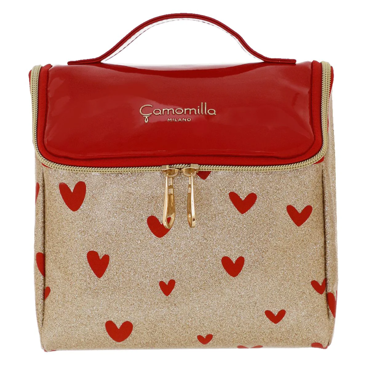 Beauty case donna oro glitterato a cuori Camomilla Milano