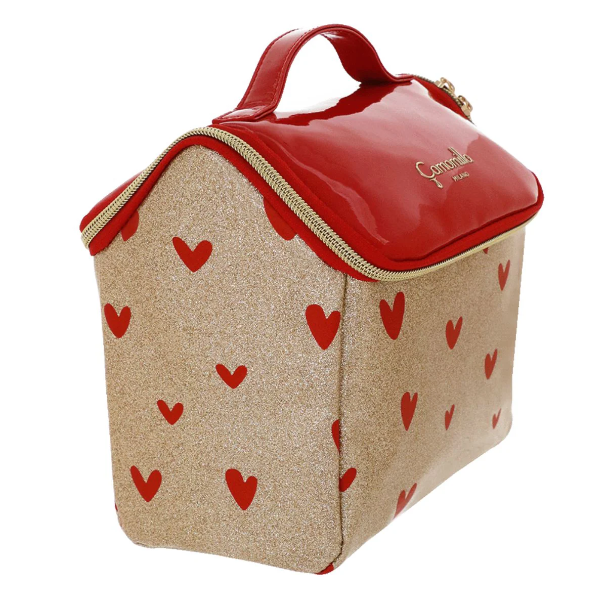 Beauty case donna oro glitterato a cuori Camomilla Milano - Image 2