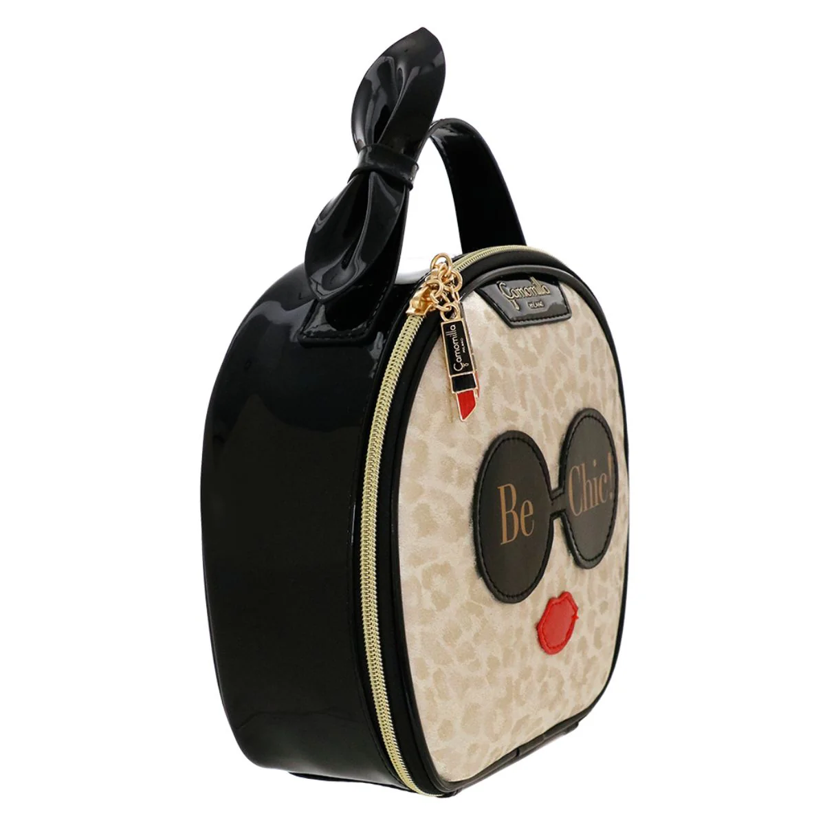 Beauty Case tondo da donna nero con stampa Be Chic! Camomilla Milano - Image 2