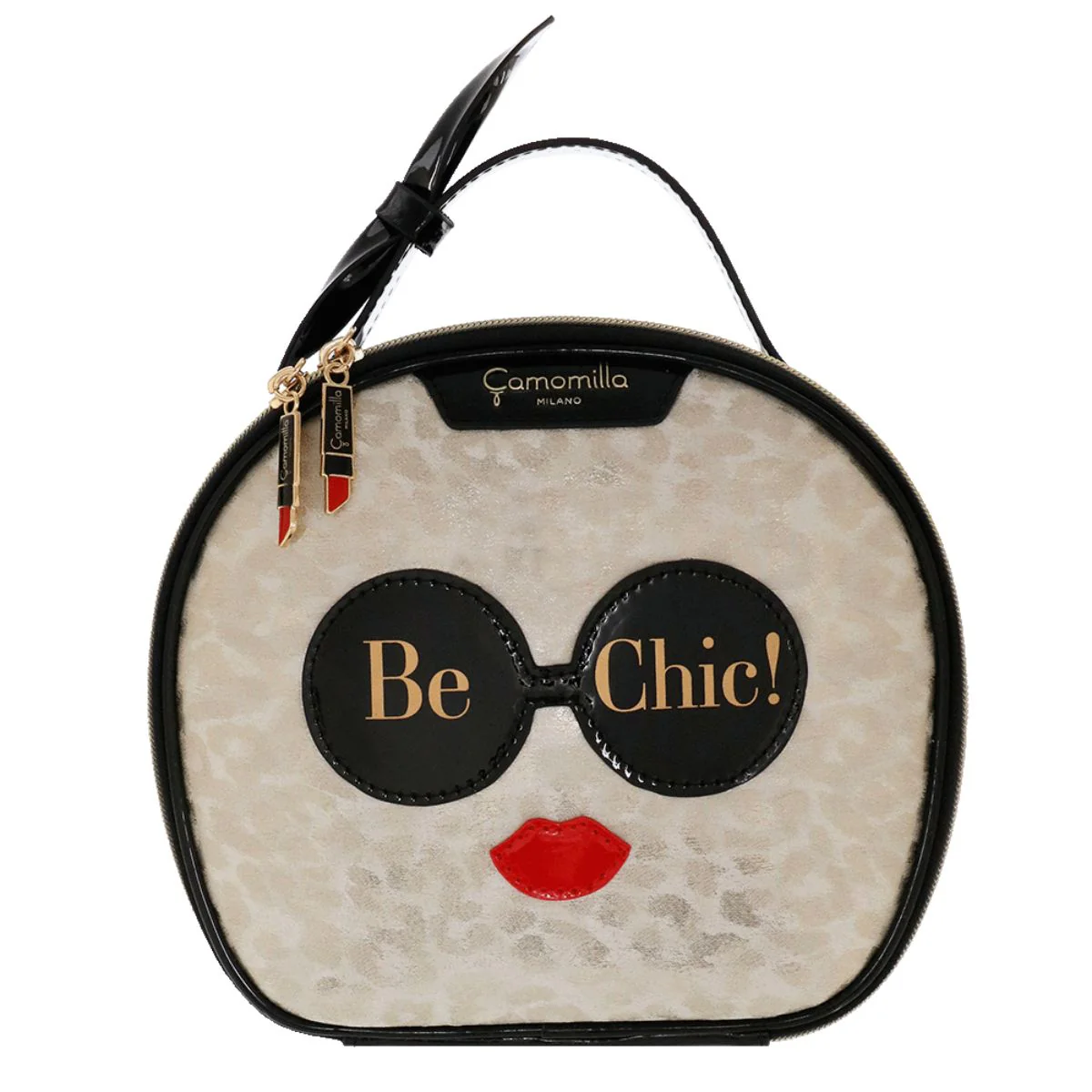 Beauty Case tondo da donna nero con stampa Be Chic! Camomilla Milano - Image 4