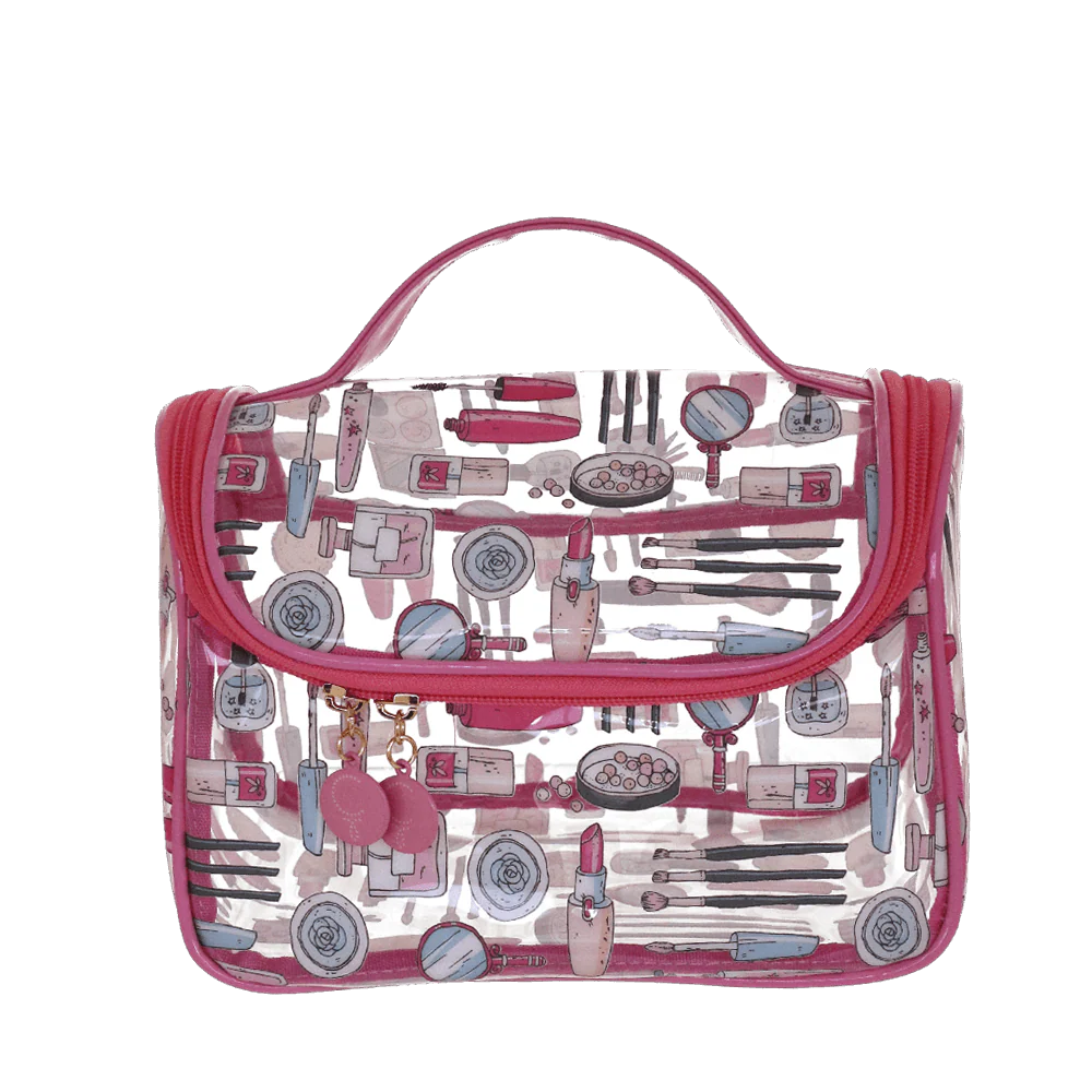 Beauty case trasparente con manico e stampe rosa Camomilla Milano
