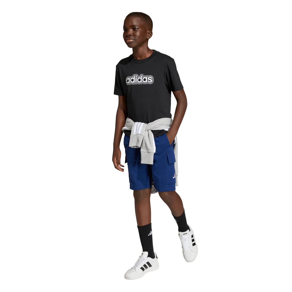 Bermuda sportivi blu da Bambino con tasconi cargo e coulisse adidas - Image 5