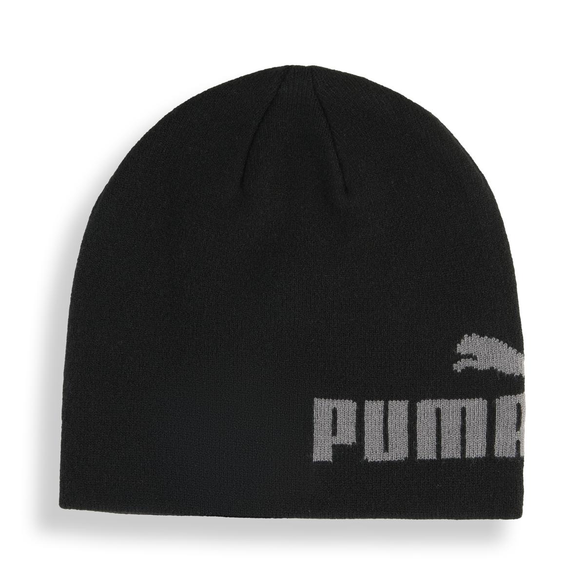 Berretto beanie in maglia unisex nero Puma con grande logo grigio