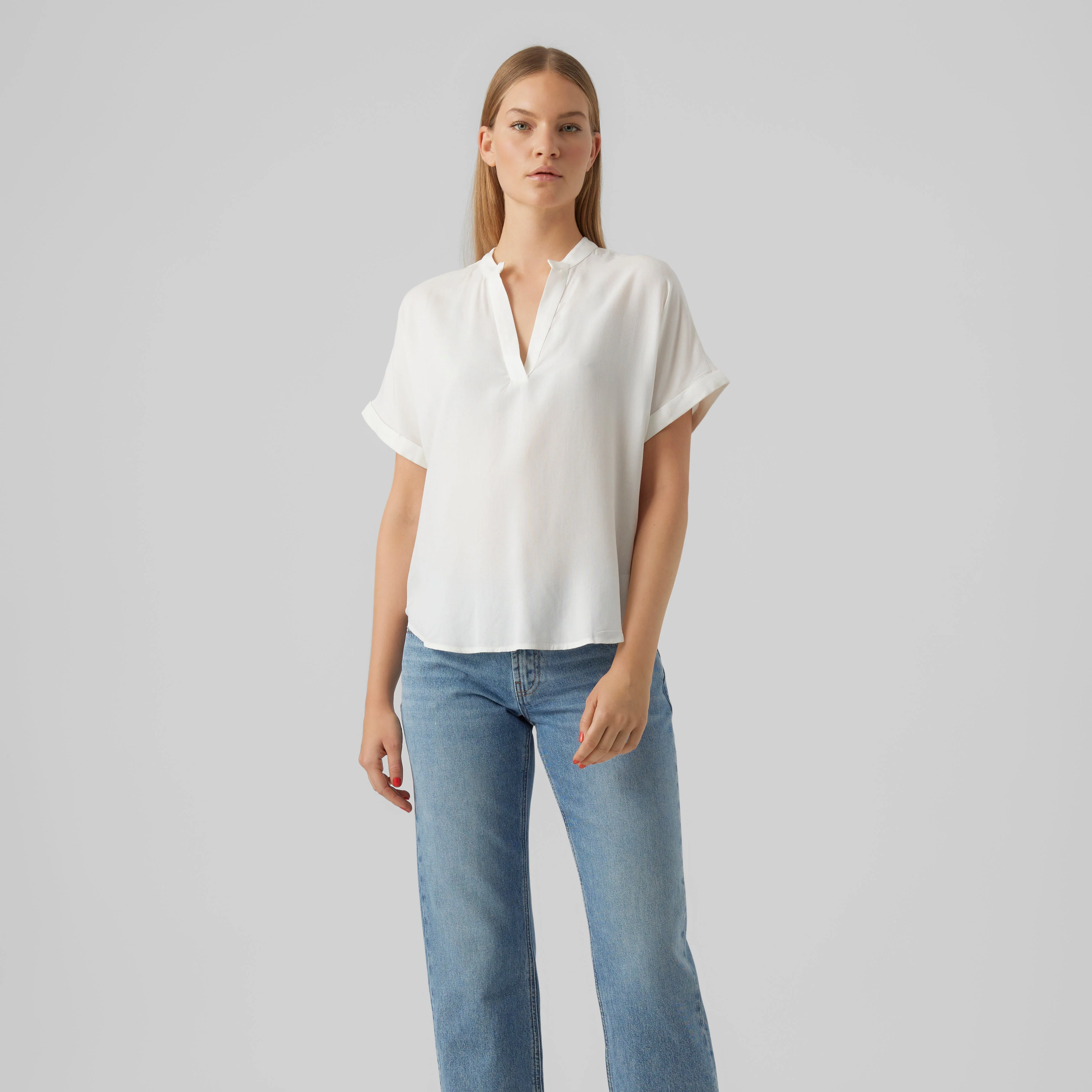 Blusa bianca da Donna a maniche corte colletto alla coreana Vero Moda - Image 2