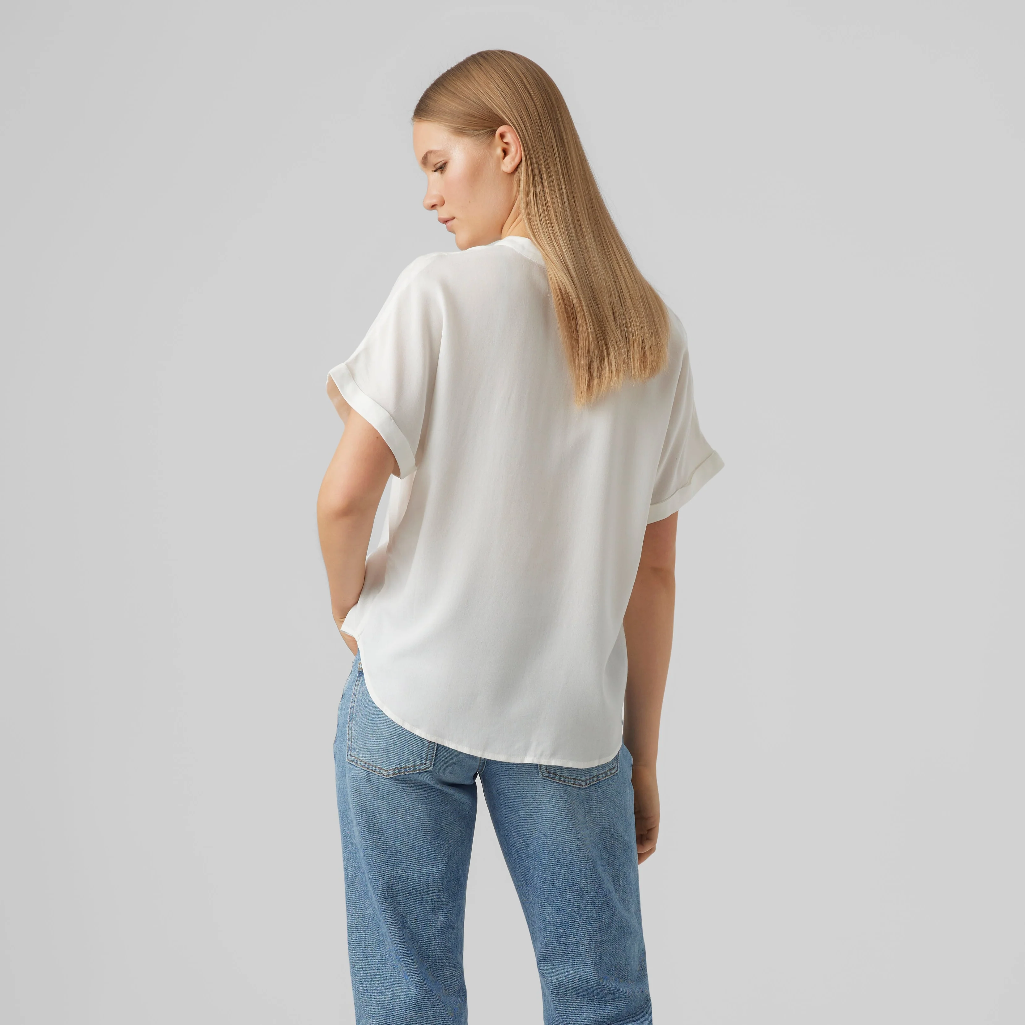 Blusa bianca da Donna a maniche corte colletto alla coreana Vero Moda - Image 3