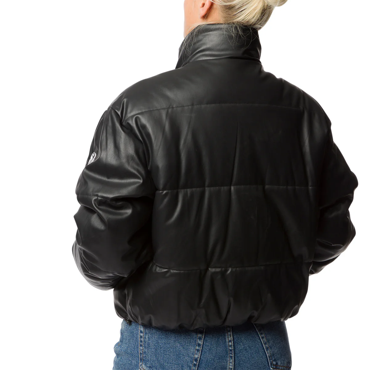 Bomber in similpelle nero da donna con chiusura a zip e bottoni Swish Jeans - Image 2