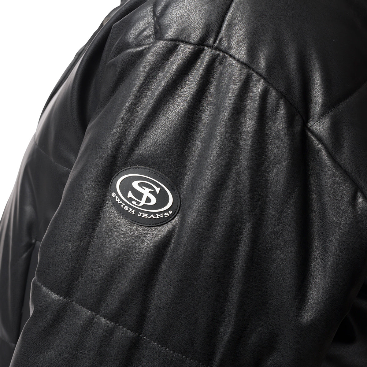 Bomber in similpelle nero da donna con chiusura a zip e bottoni Swish Jeans - Image 3