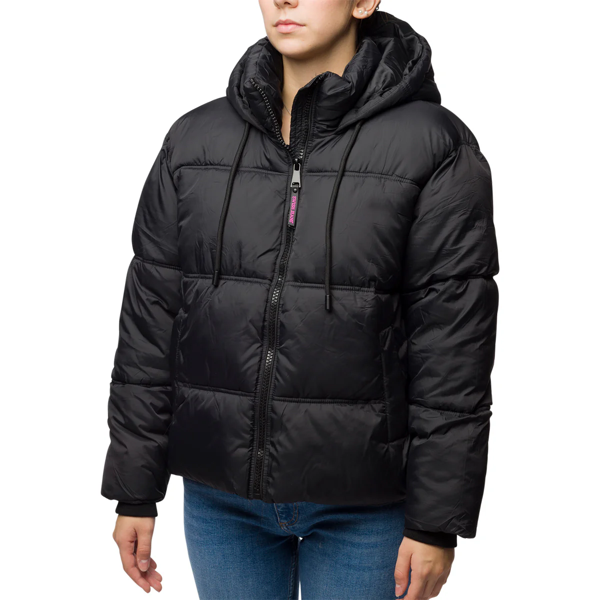 Bomber nero da donna con zip e cappuccio Swish Jeans