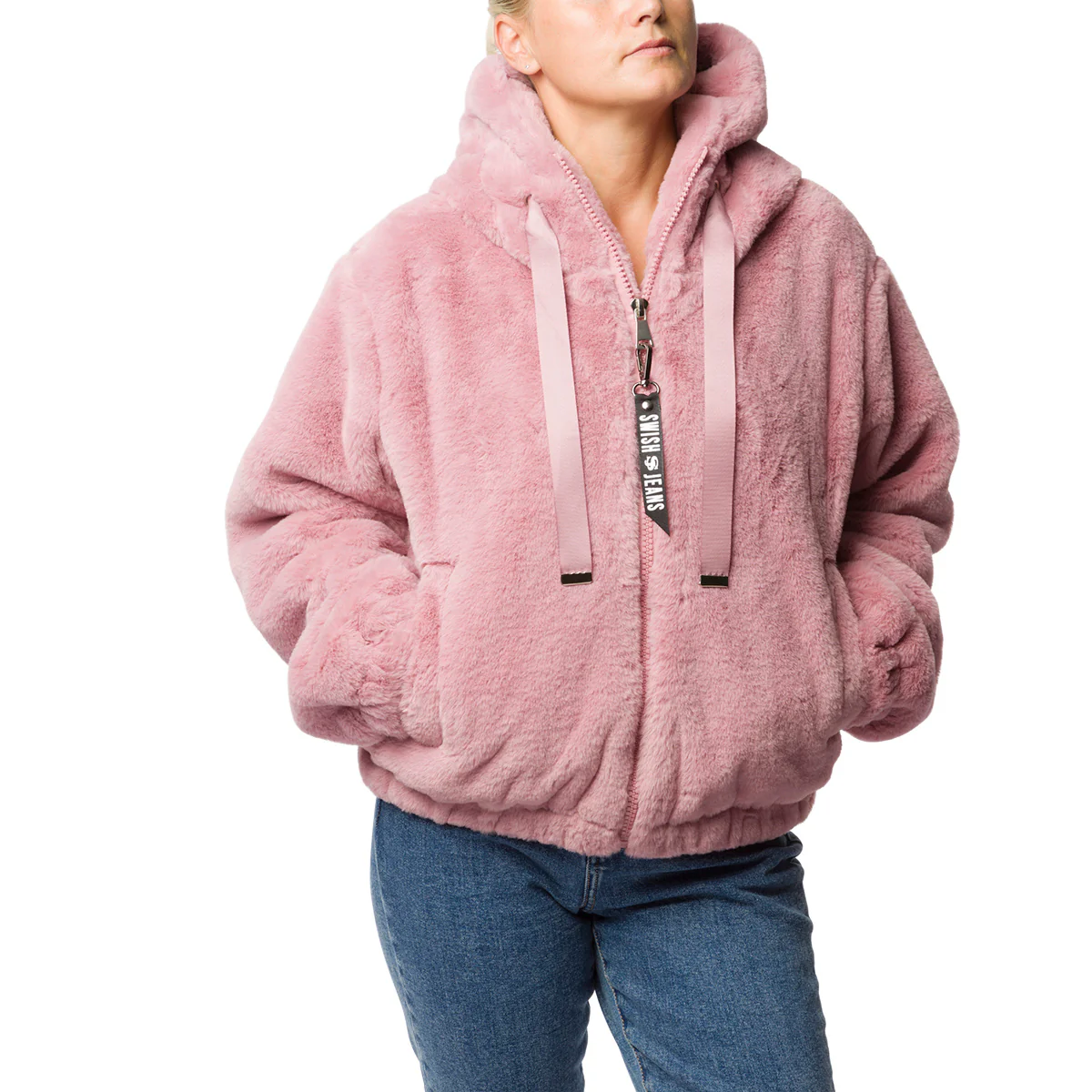 Bomber pelliccia rosa da donna con chiusura a zip Swish Jeans