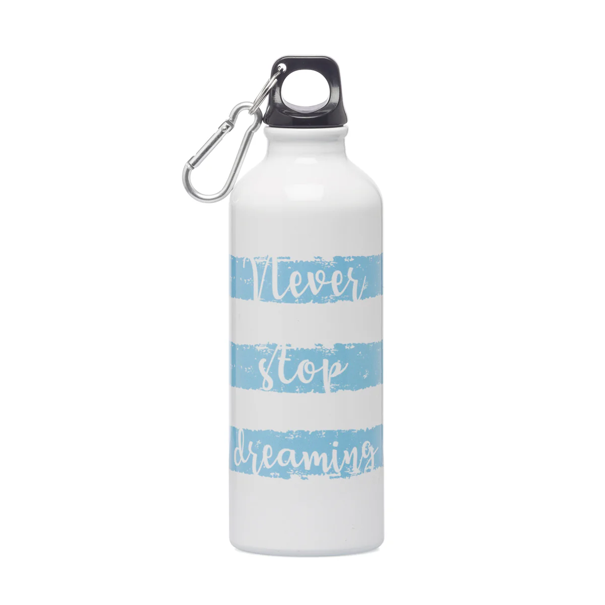 Borraccia bianca in alluminio con stampa "Never Stop Dreaming"