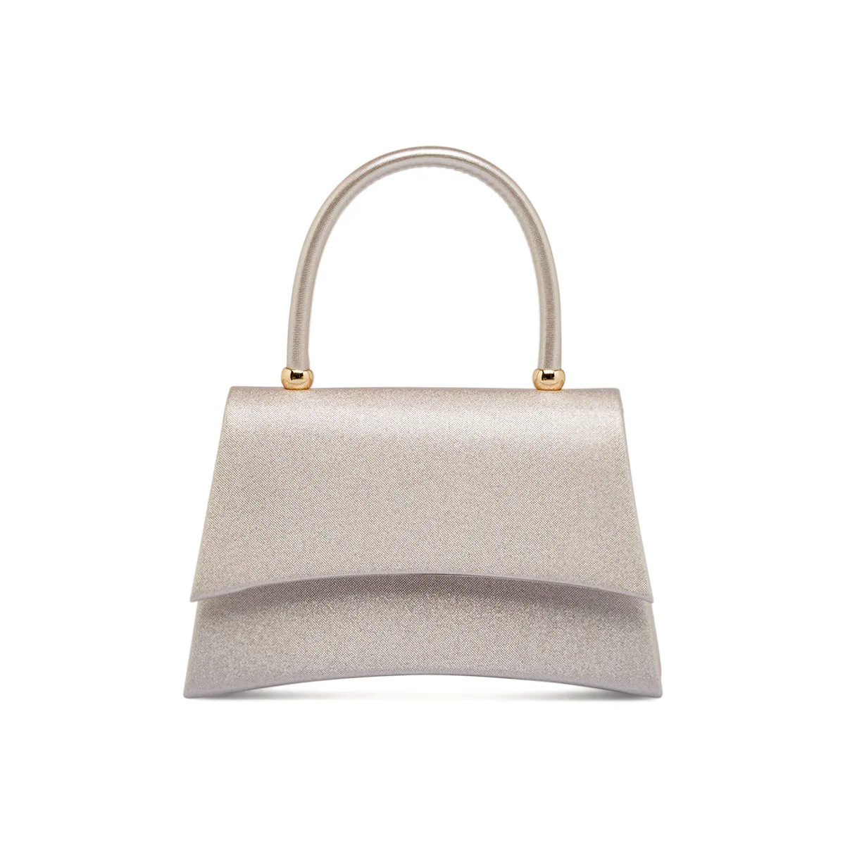 Borsa a mano argento glitter rigida con manico Lora Ferres