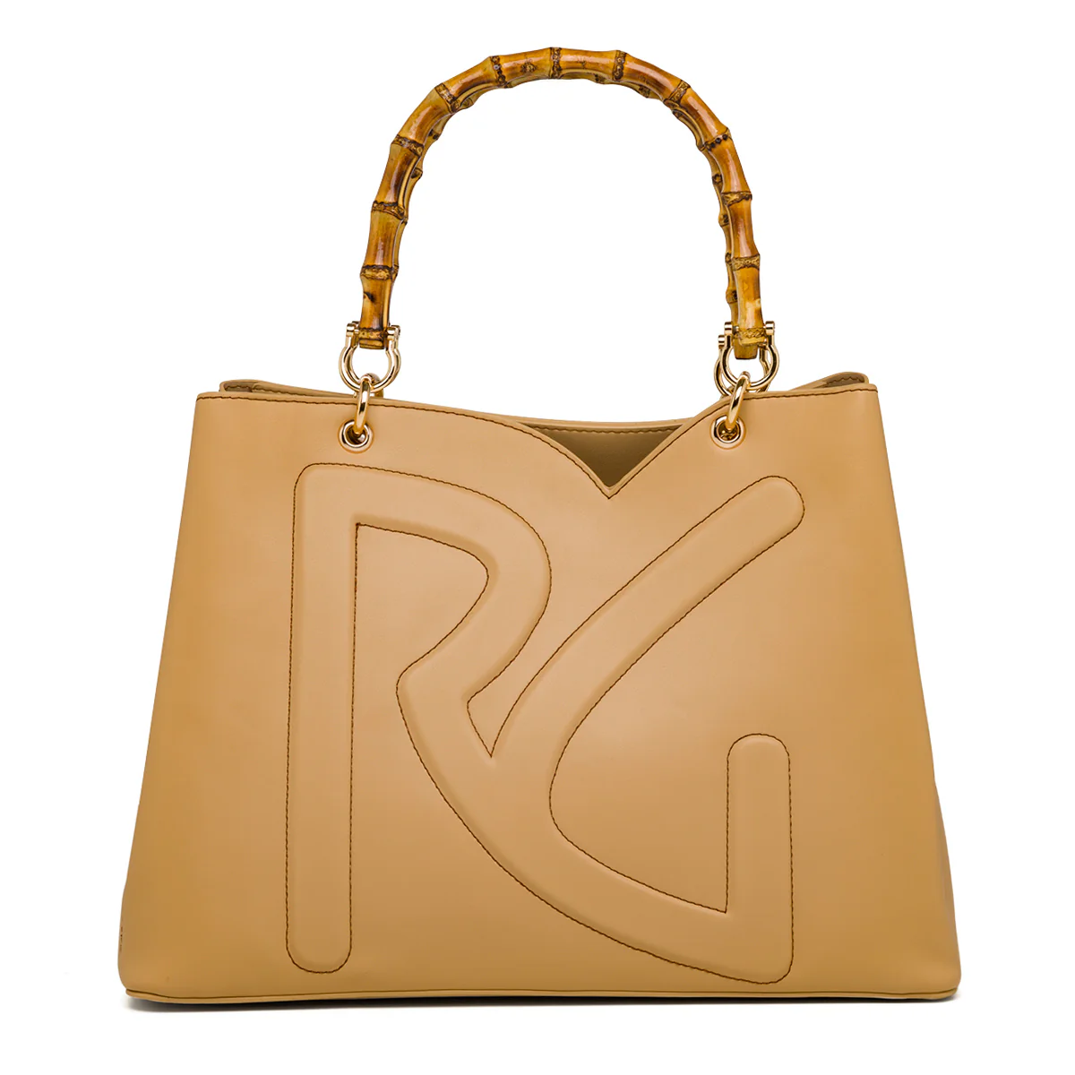 Borsa a mano beige con manici effetto Bamboo da donna Romeo Gigli Milano Misty
