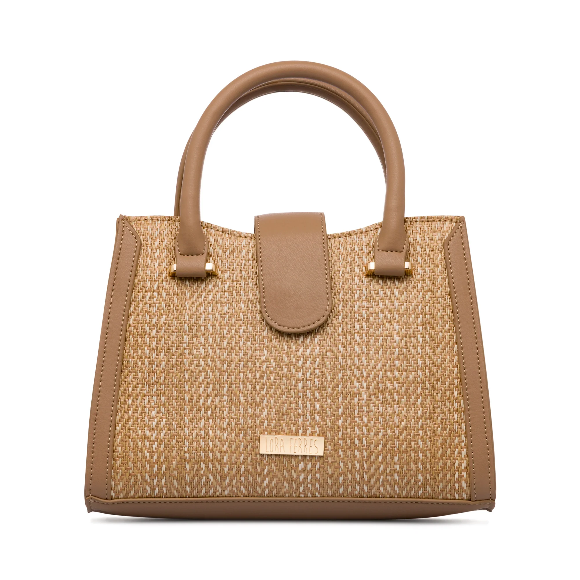 Borsa a mano beige da Donna con dettaglio effetto rafia Lora Ferres