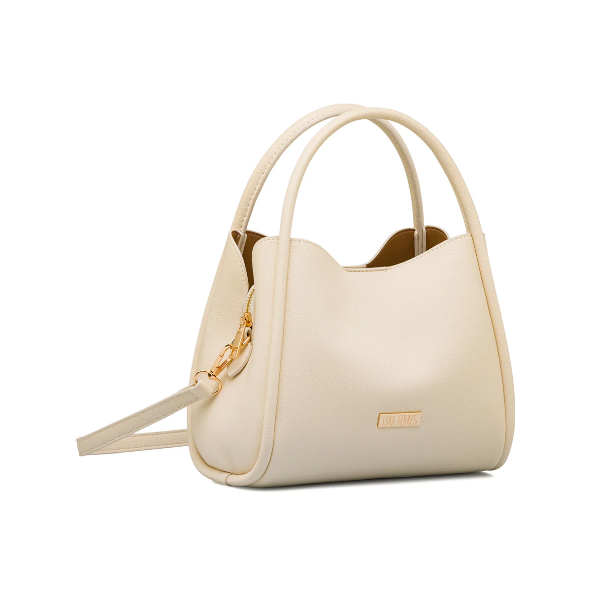 Borsa a mano beige da Donna con logo dorato Lora Ferres - Image 2