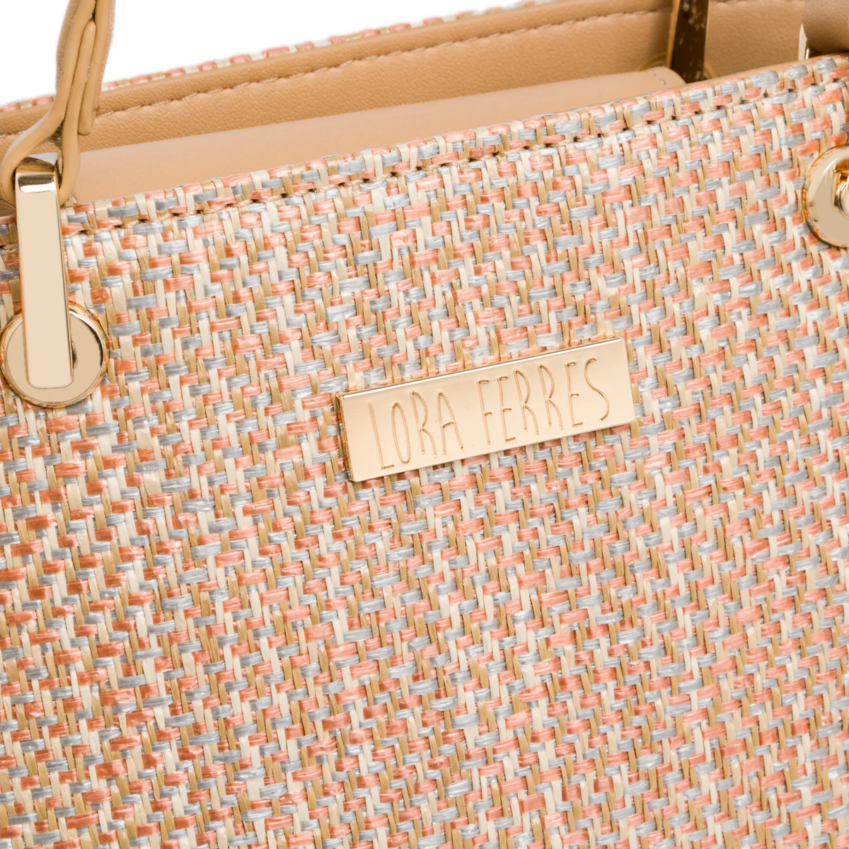 Borsa a mano beige da Donna con tramatura intrecciata effetto rafia Lora Ferres - Image 3